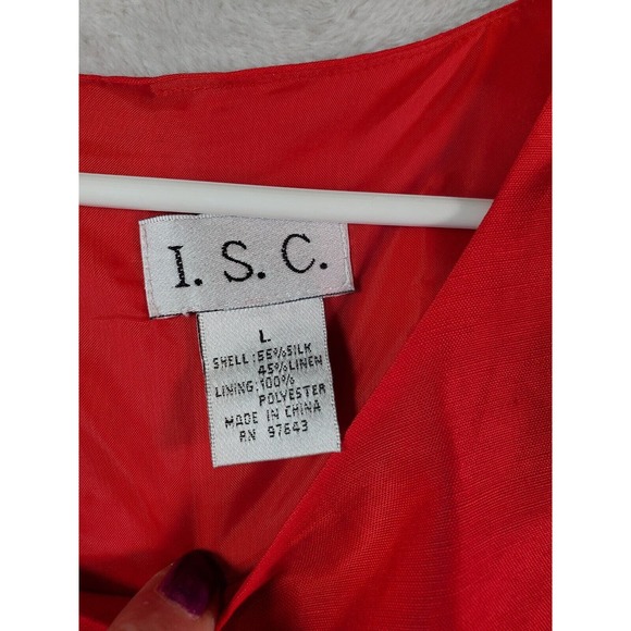 ISC Tank Dress Women Size Large Red Silk Sleeveless Round Neck Lined Back Zipper - Picture 6 of 8